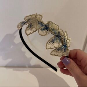 Gold and Blue Butterfly Headband